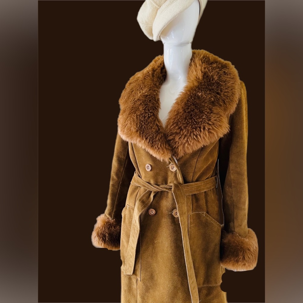 Vtg 70’s Penny Lane Fur & Suede Double Breasted Peacoat Trench